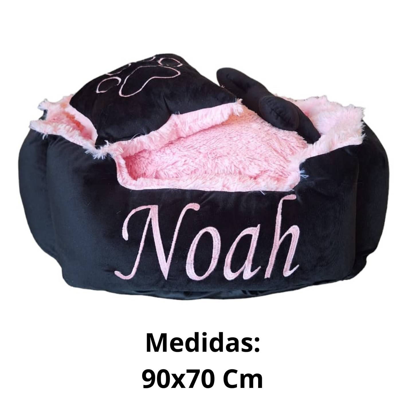 Cama Personalizada Premium Para Mascota Negra-Rosada