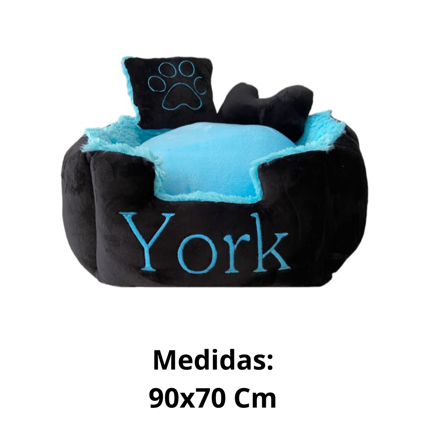 Cama Personalizada Premium Para Mascota Negra-Azul