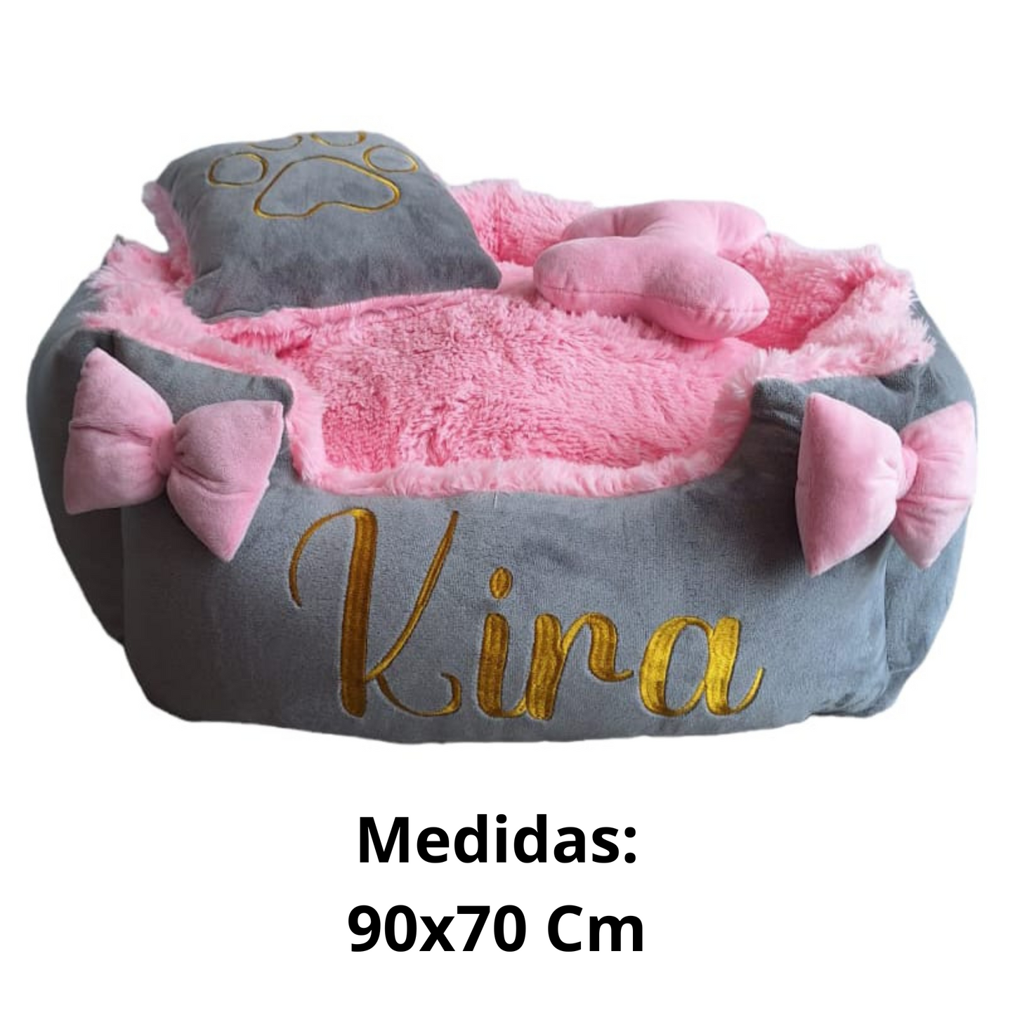 Cama Personalizada Premium Para Mascota Gris-Rosada