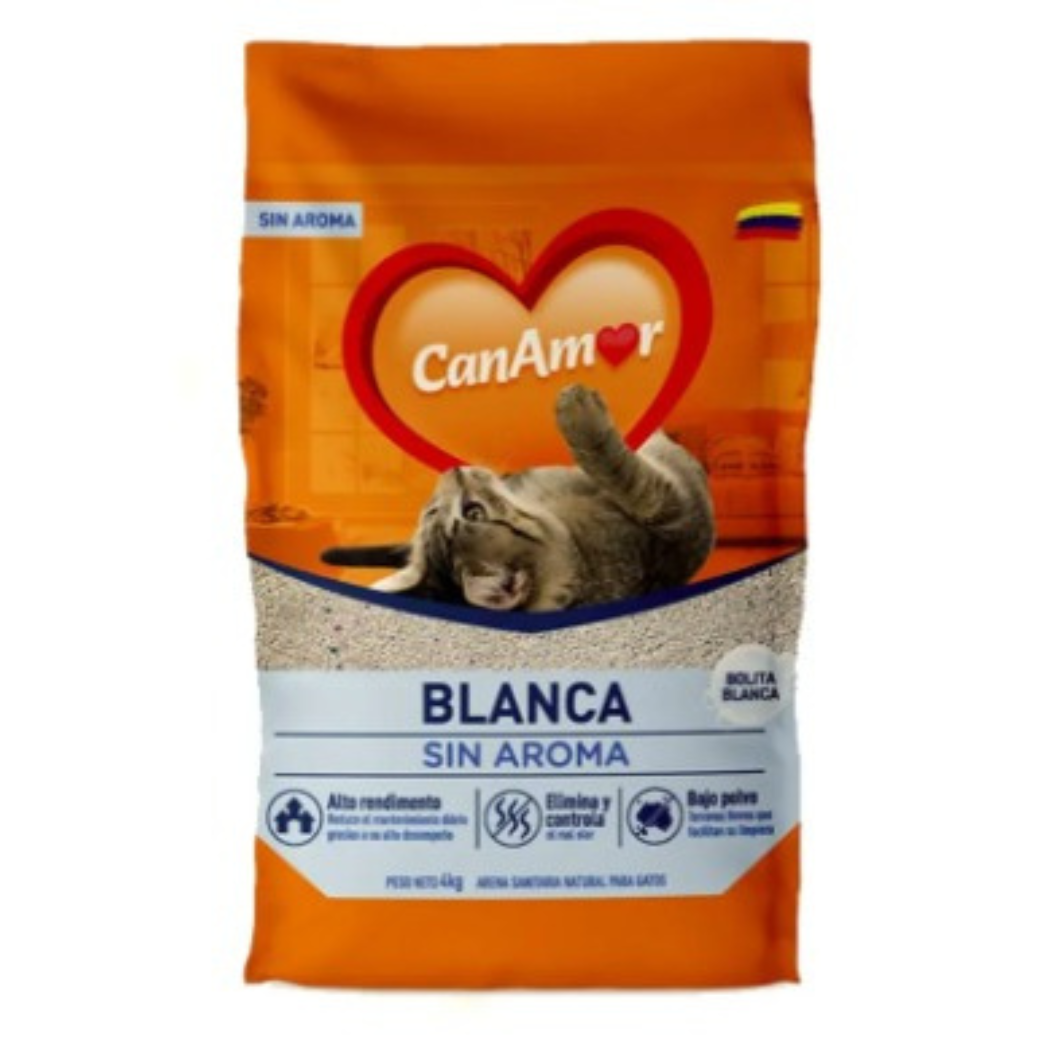 Arena CanAmor Blanca sin Olor 4 kg Aseo